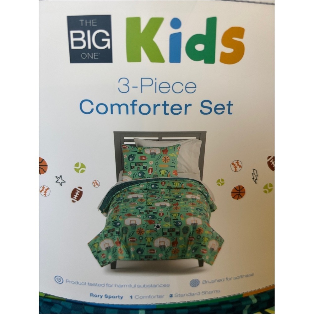 The Big One Kids Full/Queen 3-Piece Comforter Set Boys: Rory Sports Icons NEW - Picture 4 of 12